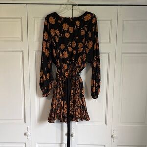 Mittoshop Black Dress with Orange Floral Design